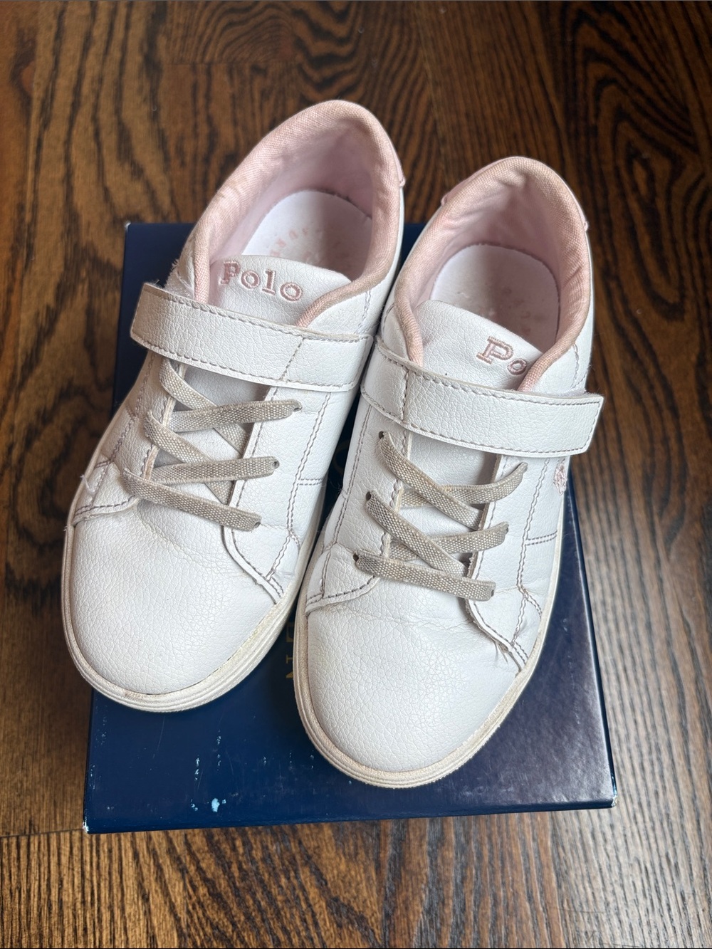 Polo by Ralph Lauren White Kids Sneakers with Light Pink Lining